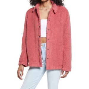 BP. Teddy Fuzzy Fleece Shirt Jacket Shacket In Red Slate Size Large NWT